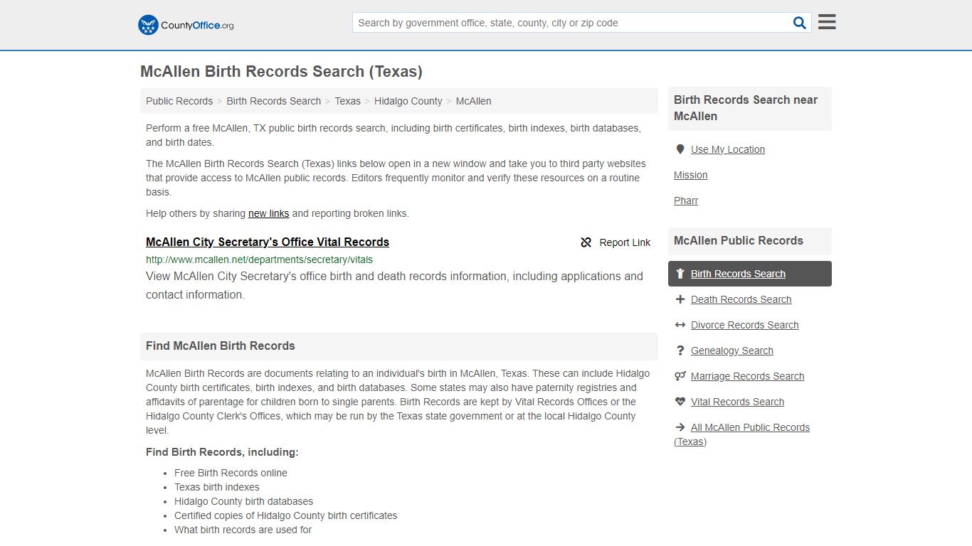 McAllen Birth Records Search (Texas) - County Office