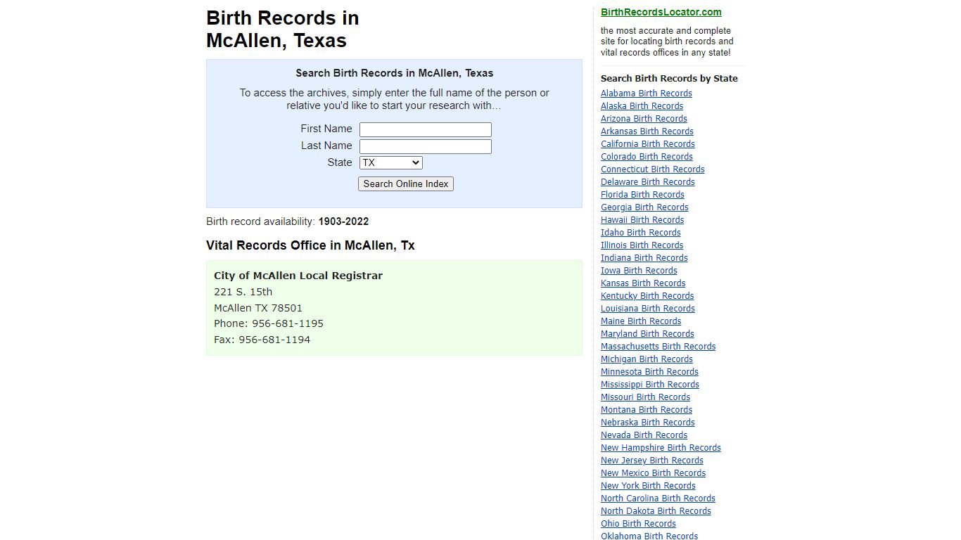 Birth Records in McAllen, Texas