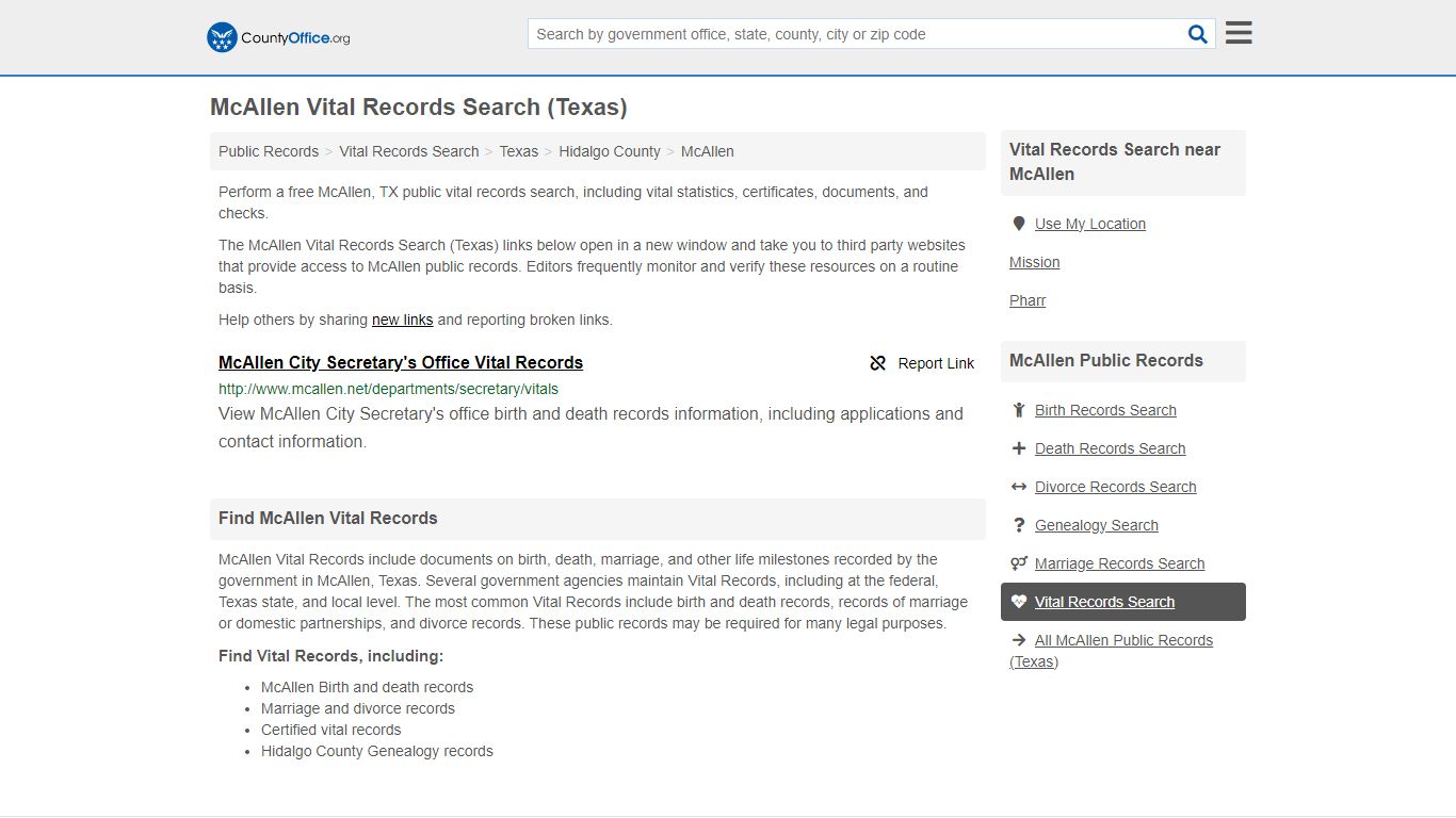 McAllen Vital Records Search (Texas) - County Office