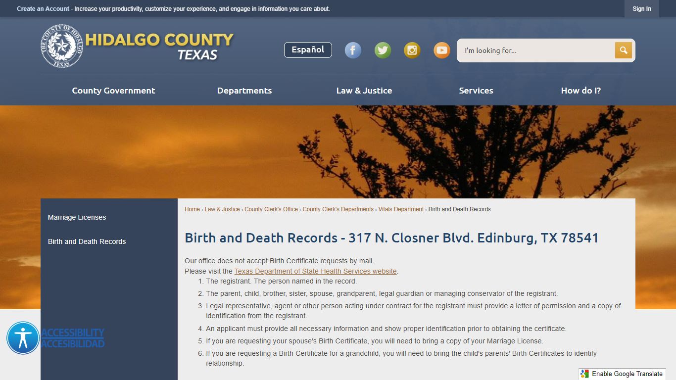 Birth and Death Records - 317 N. Closner Blvd. Edinburg, TX 78541